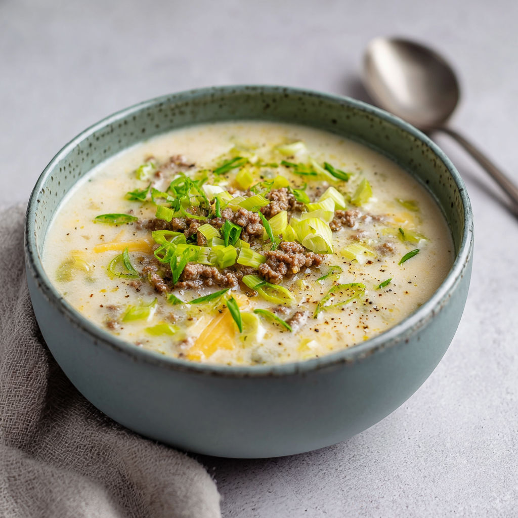 A bowl of soup with green onions and meat.