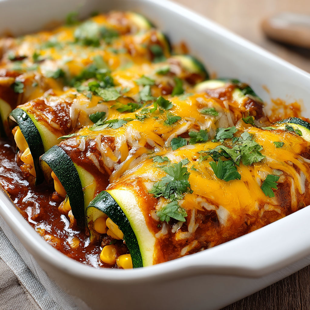 A dish of zucchini enchilada roll ups.