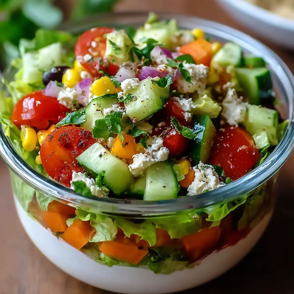 A glass bowl filled with a salad.