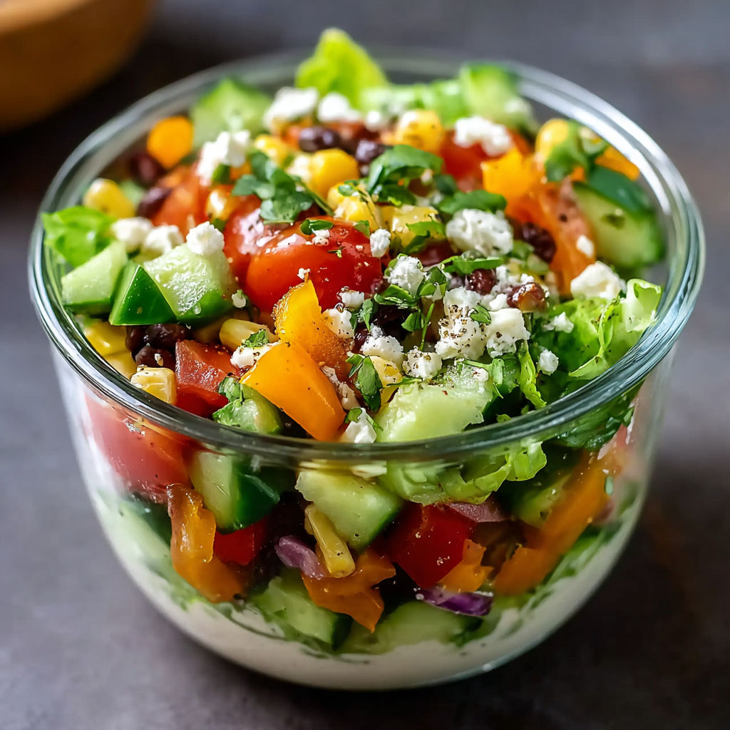 A glass bowl filled with a salad.