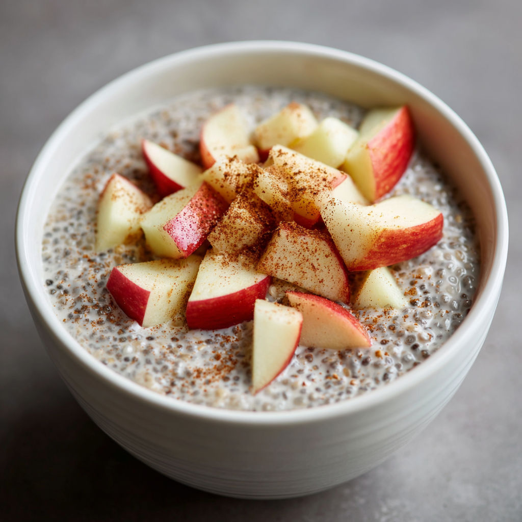 A bowl of oatmeal with apples and cinnamon.