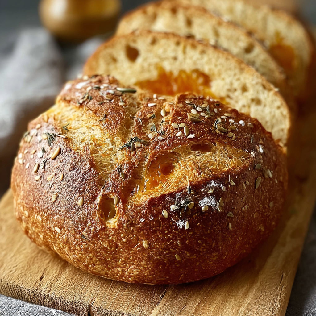 A loaf of bread with sesame seeds on top.