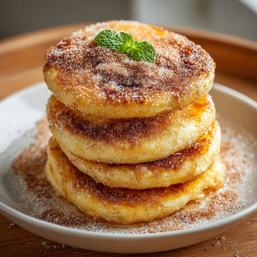 A stack of pastries with a green leaf on top.