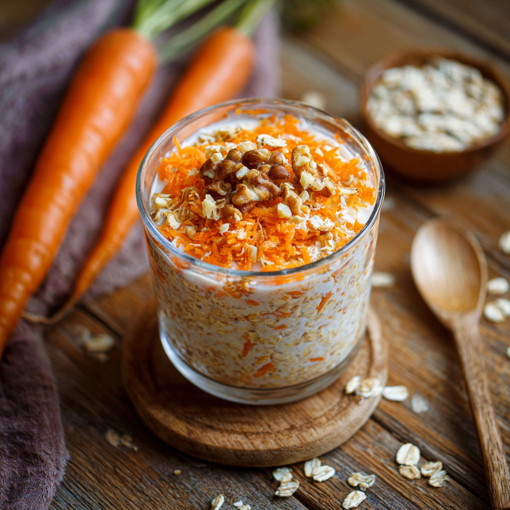 A glass of orange carrots with nuts on top.