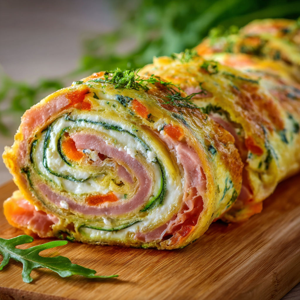 A roll of meat and vegetables.