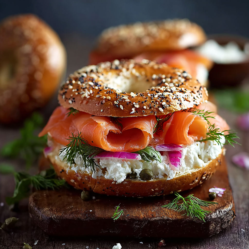 A bagel with salmon and capers on top.