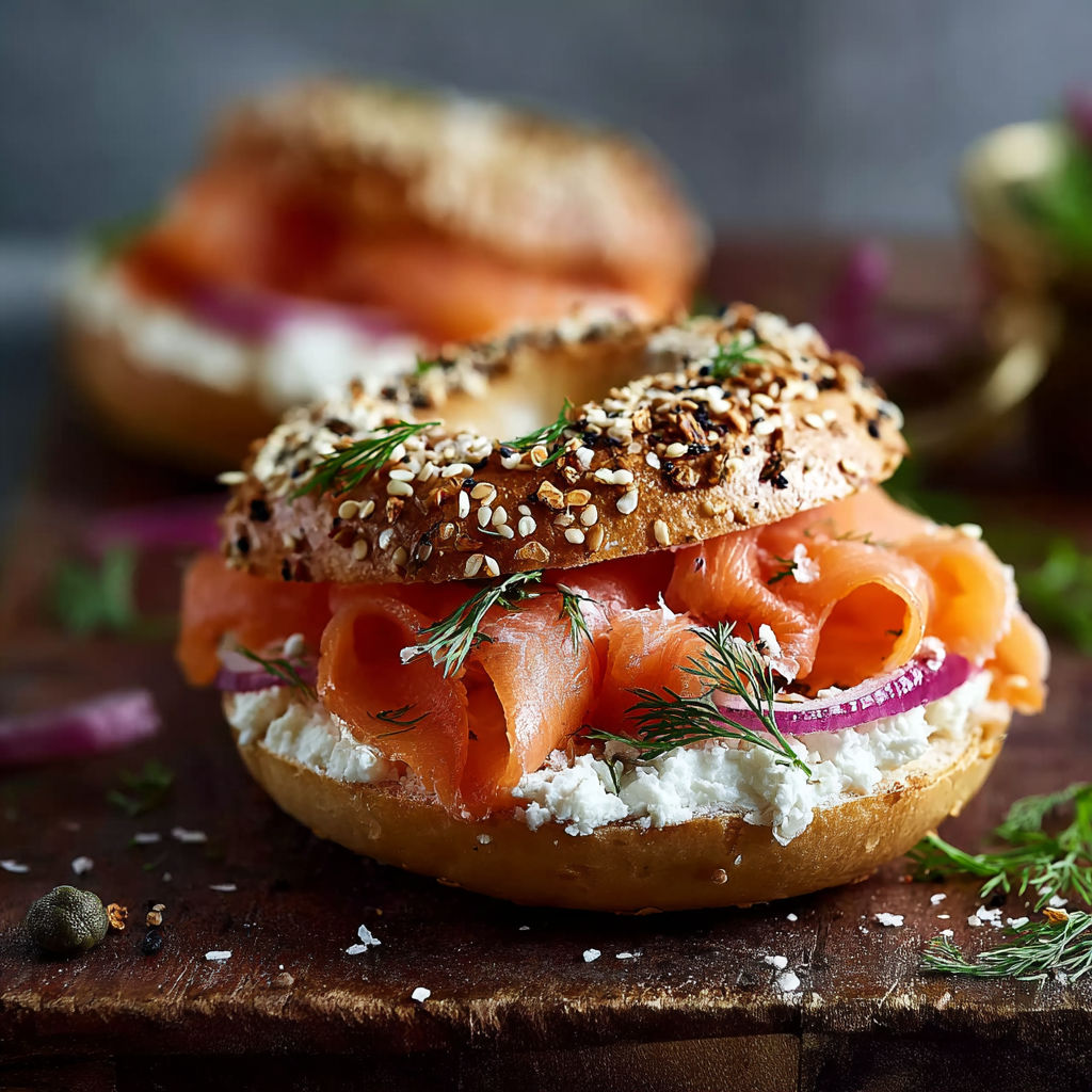 A bagel with salmon and capers on top.