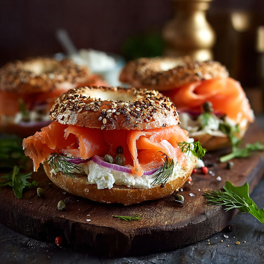 A bagel with salmon and onions on top.