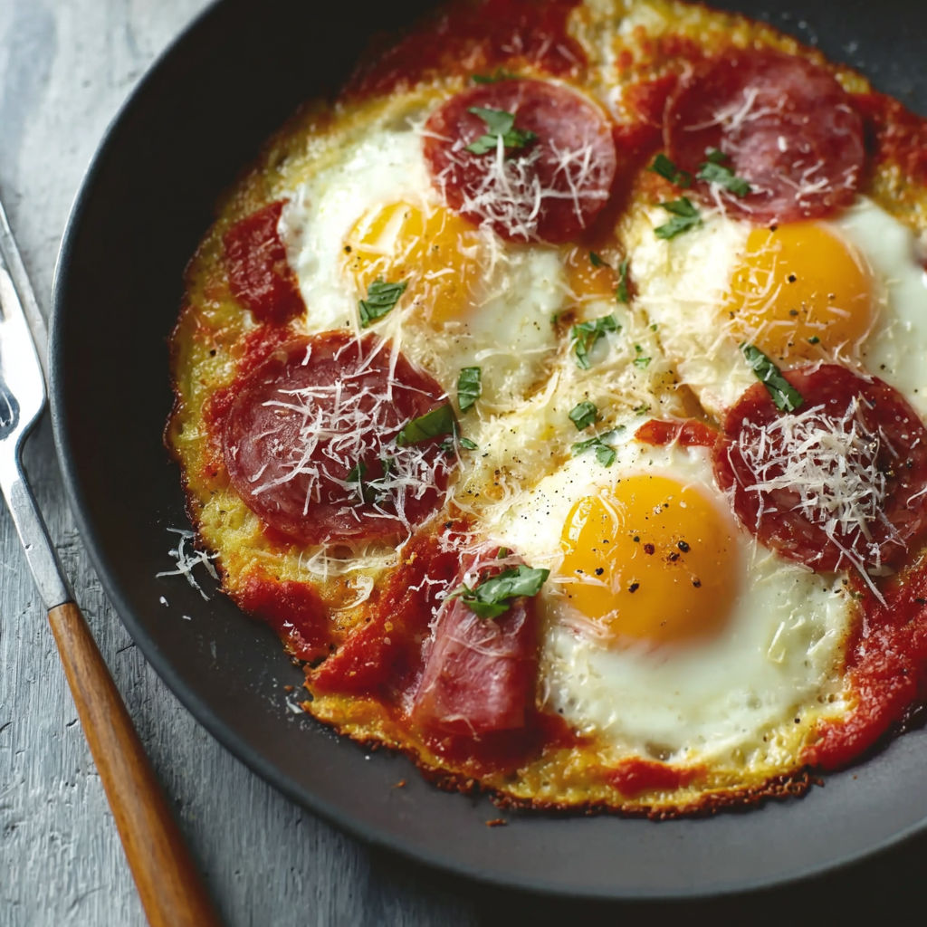 A pizza with eggs on top.
