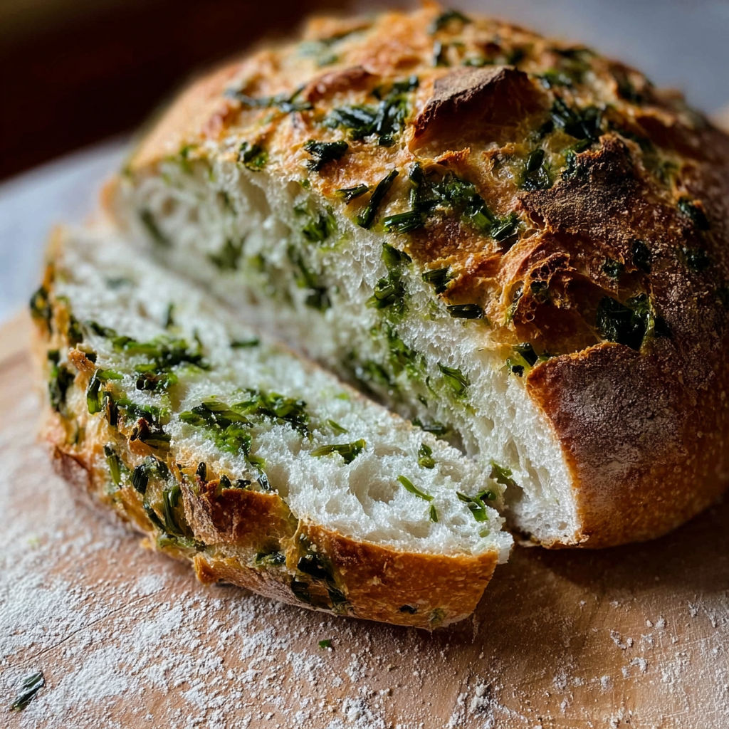 A knuspriges Bärlauchbrot on a table.