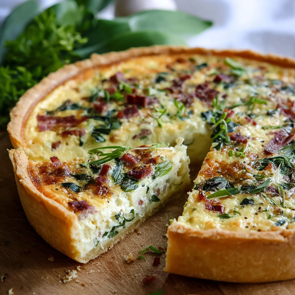 A slice of quiche with baerlauch.