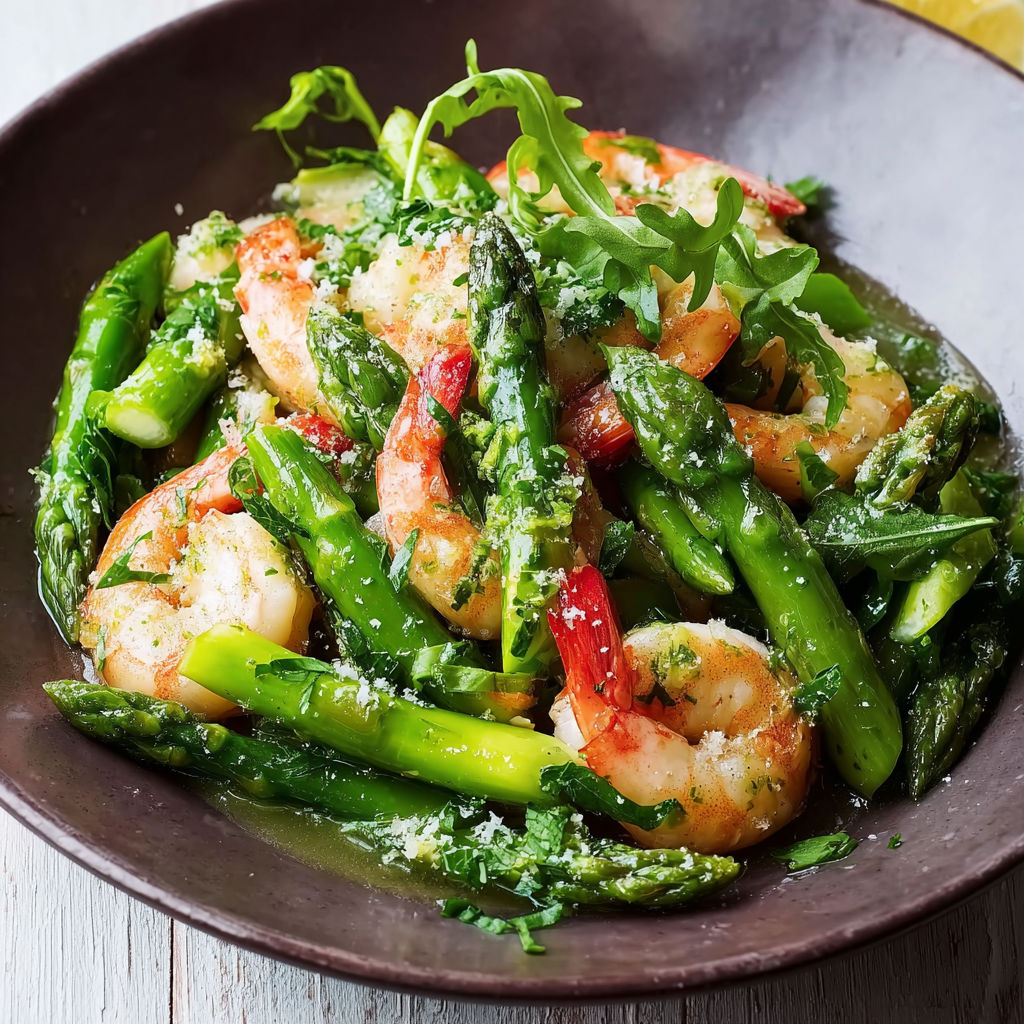 A bowl of shrimp and vegetables.