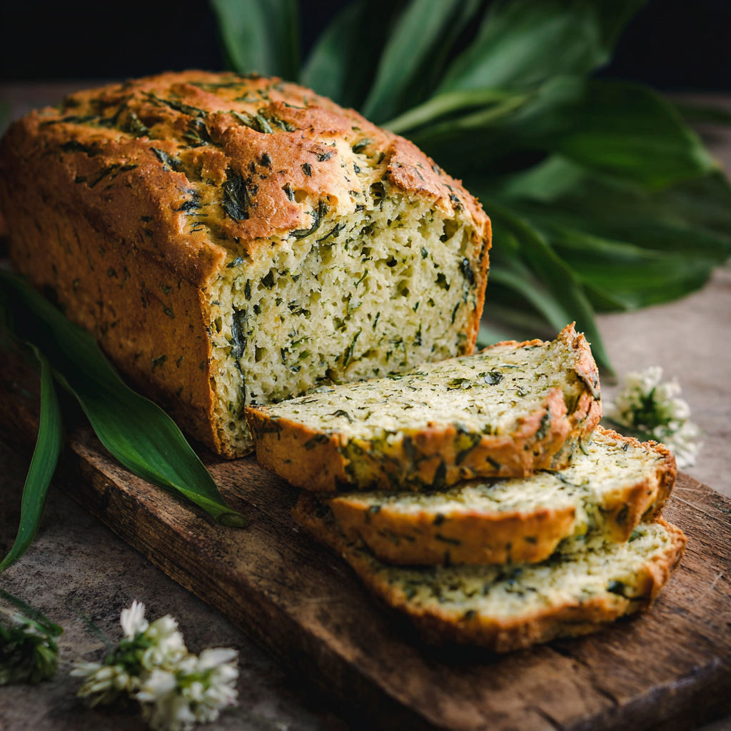 A loaf of bread with green herbs on top.