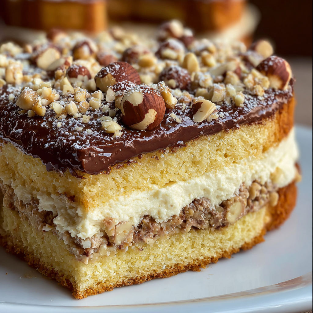 A slice of Nusskuchen with Nougatcreme.