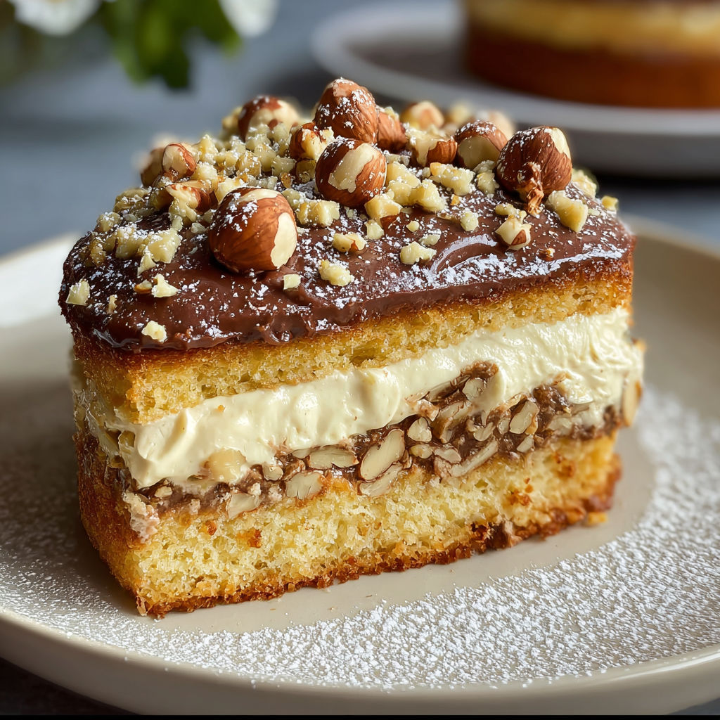 A slice of Nusskuchen with Nougatcreme.