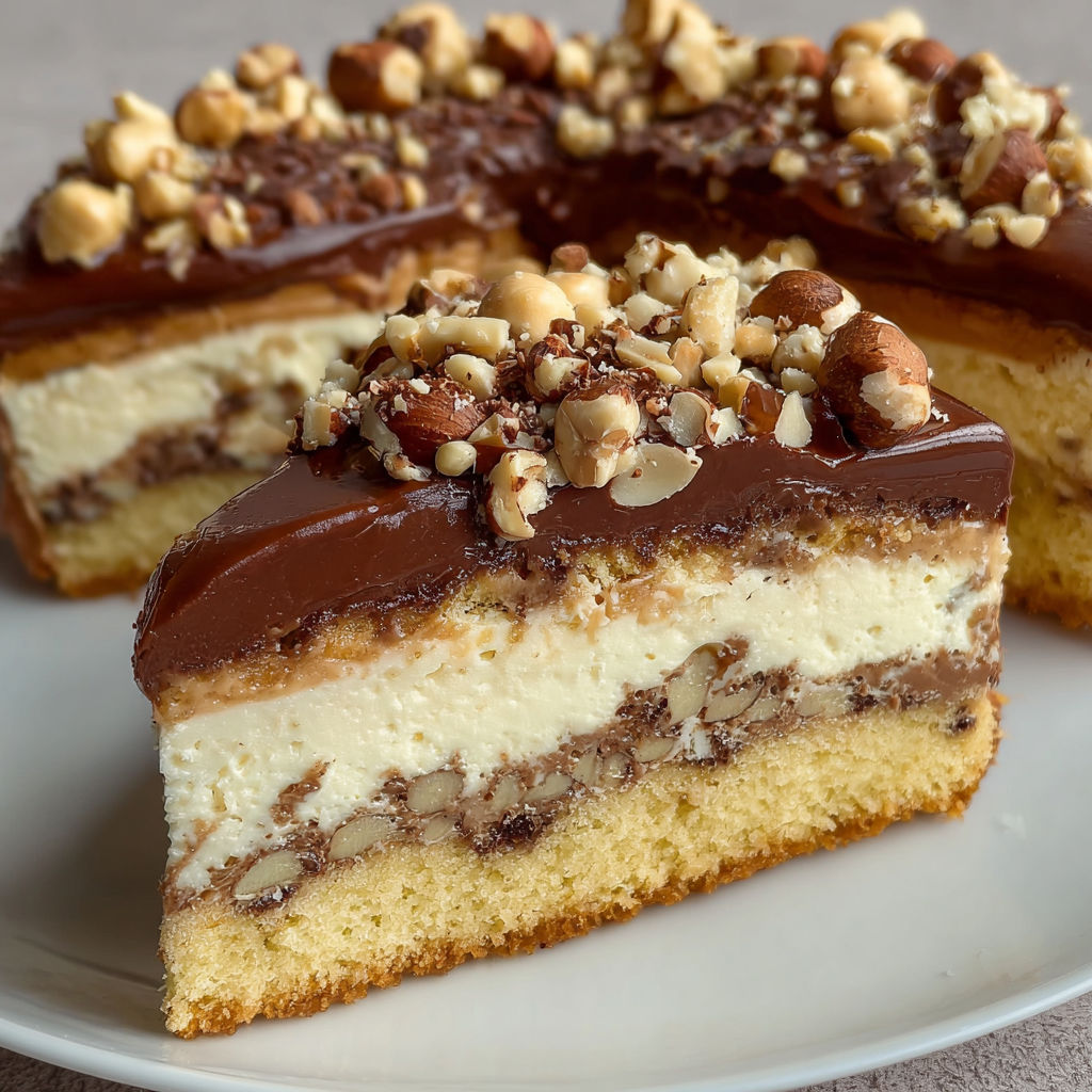 A slice of Nusskuchen with Nougatcreme.