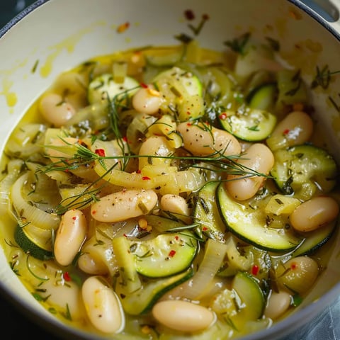 Weiche Bohnen und marinierte Zucchini