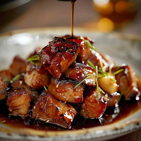 Karamellisierter Schweinefleisch mit Sojasauce und Ingwer