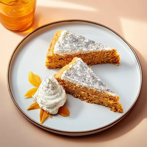 Ein Plate mit zwei Stücken Kuchen auf einer Tisch.