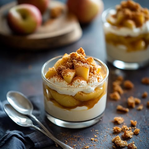 Eine Schüssel mit frischem Obst, darunter eine Schüssel mit Apfel, die mit Zucker und Sahne garniert ist.