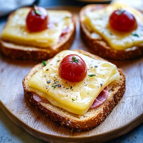 Zwei Scheiben Toast mit Käse und Tomaten auf einem Brett.