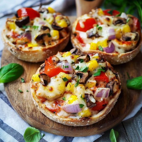 Zwei kleine Pizza-Kuchen mit frischen Zutaten wie Tomaten, Paprika, Zwiebeln und Mushrooms.