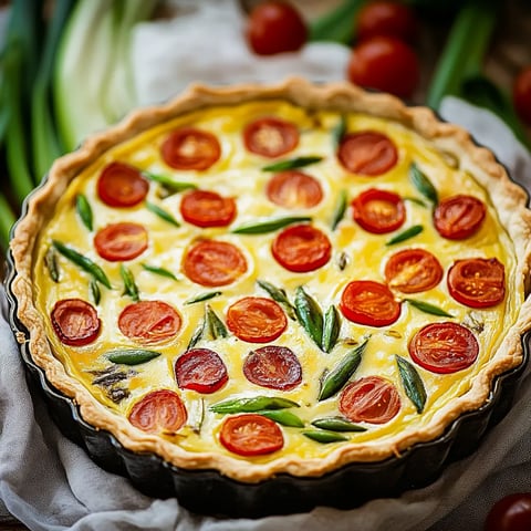 Eine Tomaten-Spinat-Pizza in einem Teller.