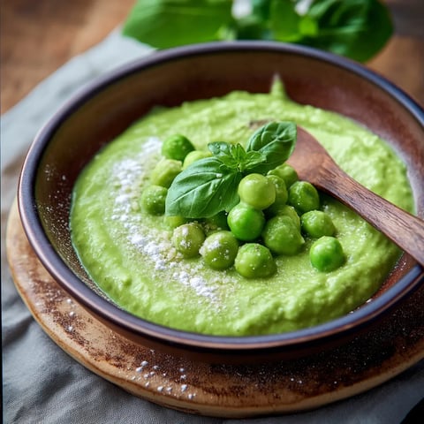Ein Glas mit einer Mischung aus Peas, Basilikum und anderen Zutaten.