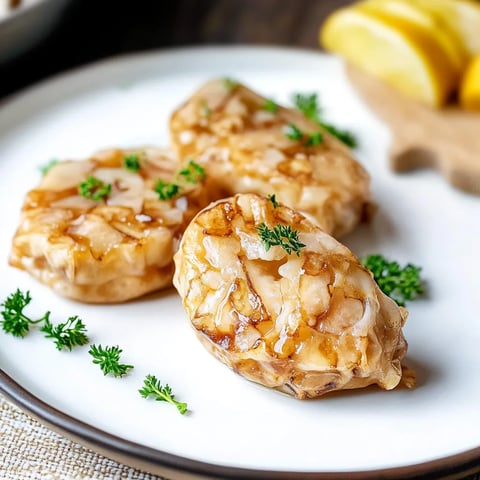 Zwei gegrillte, mit Zwiebeln garnierte, leicht gebratene Hühnchenstücke auf einem weißen Teller.