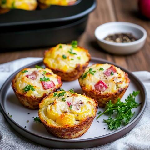 Ein weißer Teller mit drei quadratischen, mit Zwiebeln und Käse gefüllten Backwaren.