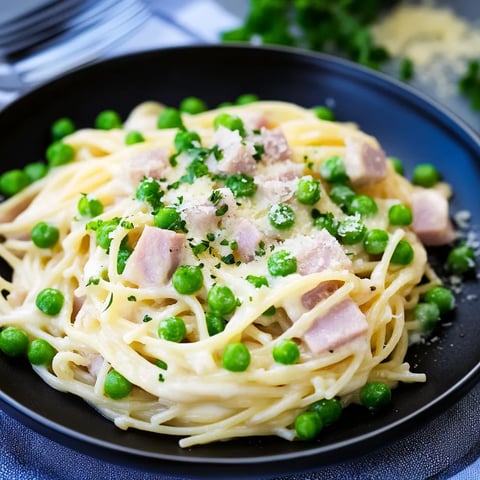 Ein Schälchen mit Pasta und Peas.