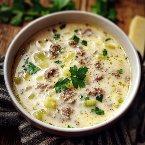 Ein weißer Becher mit einer Mischung aus Kartoffeln, Zwiebeln und Fleisch.