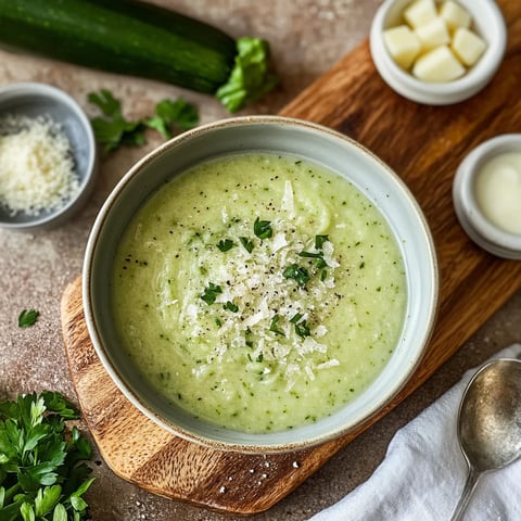Ein Schälchen mit einer cremigen Masse, die mit Parmesan und Zwiebeln garniert ist.