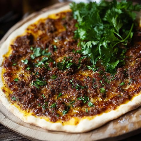 Eine pizza mit kräftigem Käse und Zwiebeln auf einem Brett.