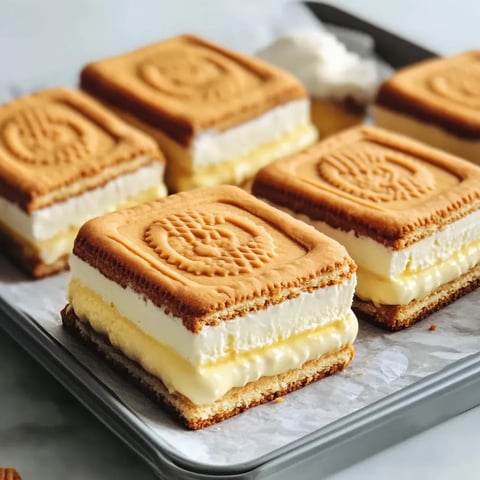Eine Prägnante Bildbeschreibung auf Deutsch lautet: "Ein Teller mit sechs Sandwiches, die aus Baguette und Vanillecreme bestehen.