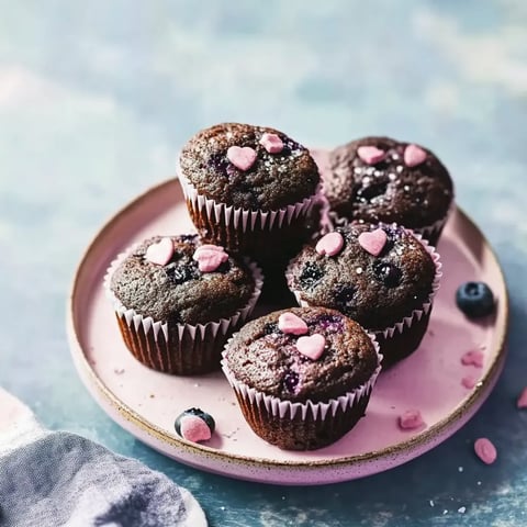 Eine Platte mit sechs muffins, die mit Pink-Hearts-Konfekt geschmückt sind.