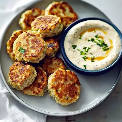 Ein weißer Teller mit einer Schüssel mit Sauce und ein paar gebackene Kichererbsen.