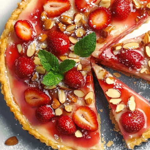 Eine Strawberry-Nuss-Tarte mit einem Stück abgerissen.