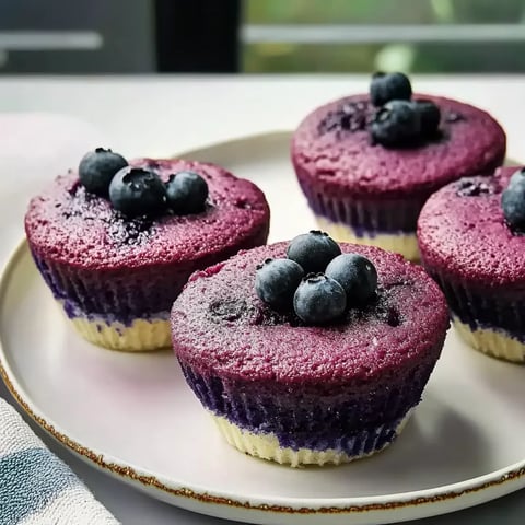 Zwei prägnante Purpur-Baumkuchen mit Blaubeeren darauf.