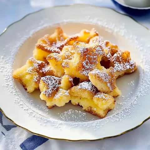 Ein weißer Teller mit einem Dessert, das aus Keks und Zucker besteht.