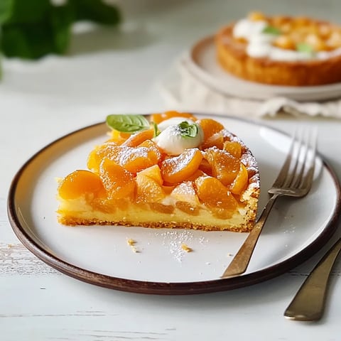 Ein Stück Kuchen mit Orangensaft und Zitronen auf einem Teller.