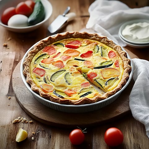 Eine Zucchini-Käse-Tarte auf einem Teller.