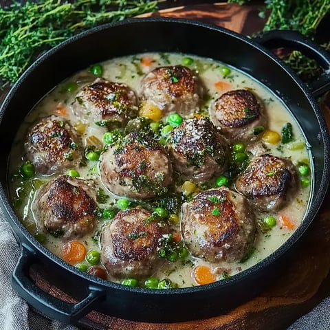 Ein Topf mit einer Mischung aus Fleisch, Gemüse und Gewürzen.