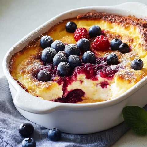 Ein weißer Behälter mit einer cremigen Zubereitung, die mit Raspberry, Blueberry und Zitrusfrüchten geschmolzen ist.