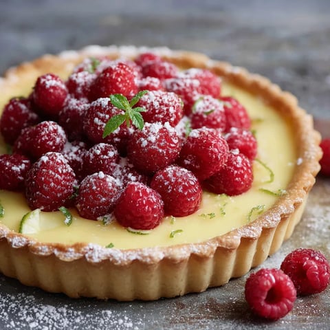 Eine Raspberry-Tarte mit frischem Raspberry-Saft und Zitrone.