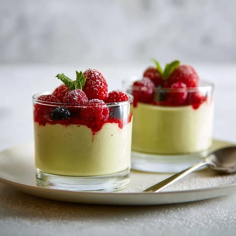 Zwei kleine Glas mit Raspberry-Creme auf einem Teller.