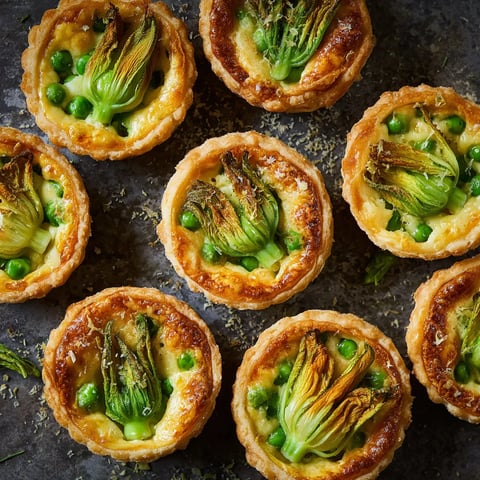 Ein Tart mit einer Brokkoli-Blüte und einer Pfefferkörner-Bedeckung.
