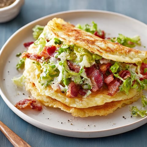 Ein Plate mit einer Bacon-Lettuce-Pita-Sandwich.