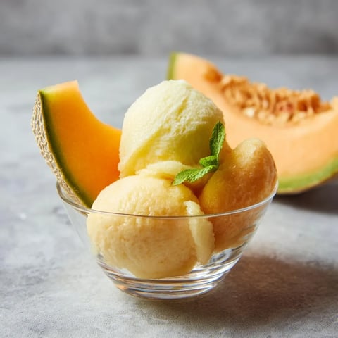 Ein Glas mit Eiscreme und einer halben grünen Melone.