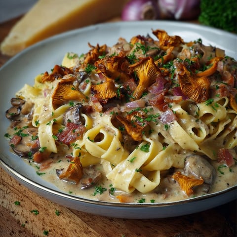A plate of pasta with mushrooms and cheese.